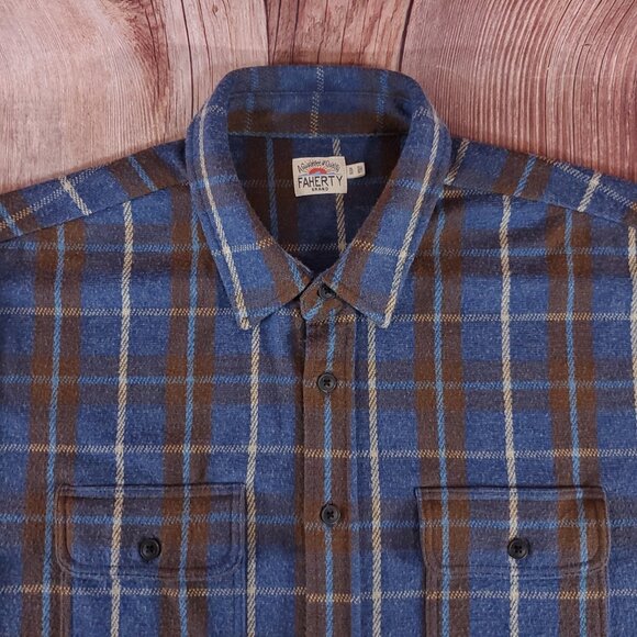 Faherty Mens Size XL Legend Sweater Flannel Shirt Alpine Lake Plaid Soft - Picture 3 of 12